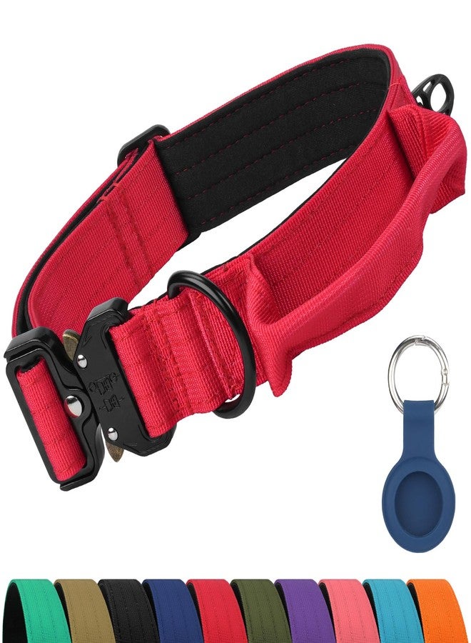 Joytale Heavy Duty Dog Collar with Handle, Adjustable Tactical Military Nylon Collar with Quick Release Metal Buckle for Large Dogs Walking Training, Soft Lining, Dual Rings, AirTag Case, L, Red - Image 1